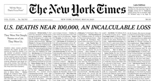 New York Times front page COVID victims