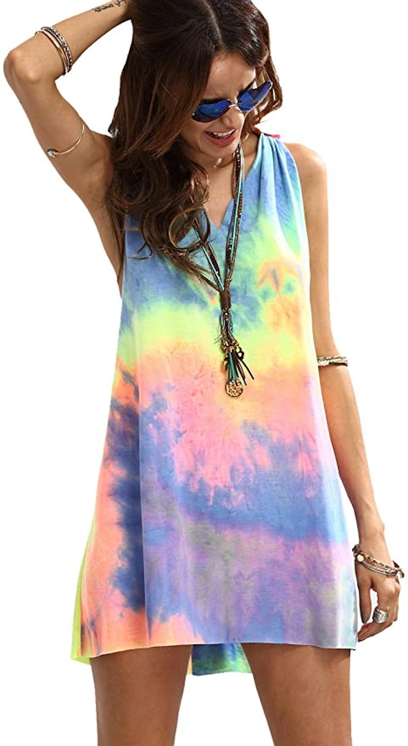 Romwe Women's Sleeveless V-Neck Tie Dye Tunic