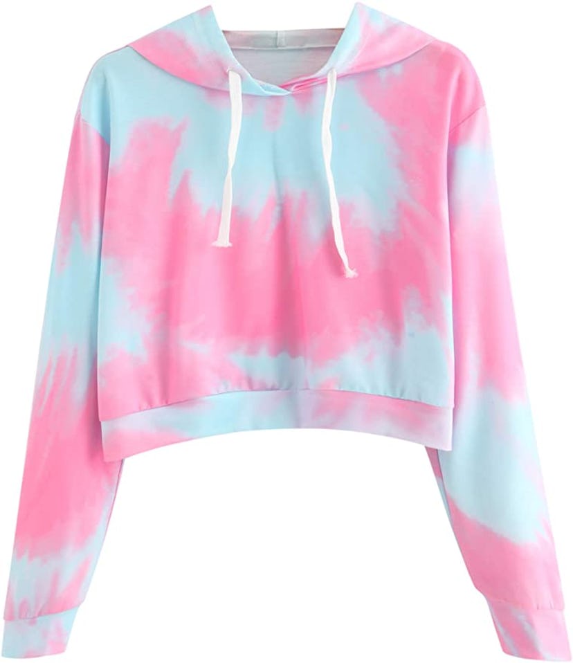 MakeMeChic Women's Crop Top Tie Dye Hoodie