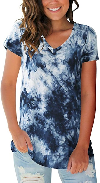 Liher Women's V-Neck Tie Dye Casual T-Shirt