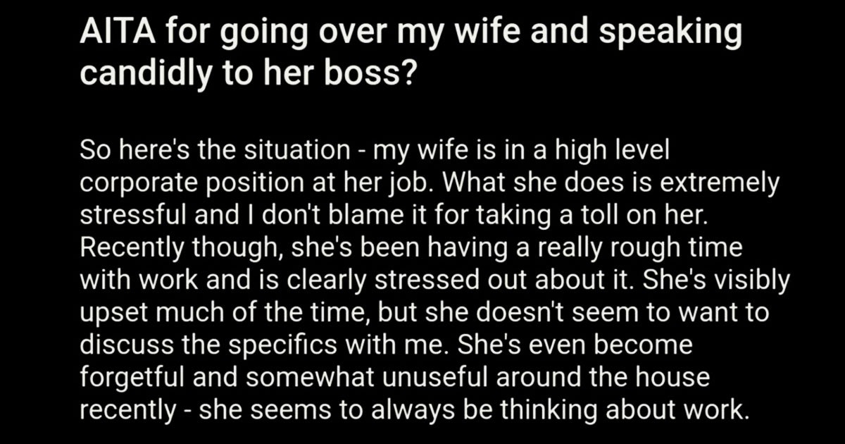Fader fage gennembore Stille og rolig Guy Asks Reddit If He's The A**hole For Talking To His Wife's Boss Behind  Her Back
