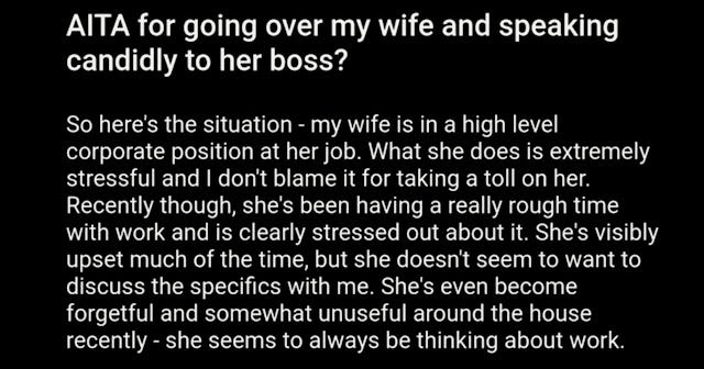 Guy Wants To Know If He's The A**hole For Discussing His Wife's Job With Her Boss