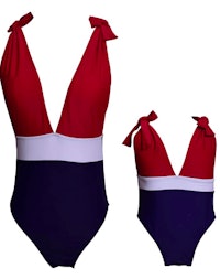 Ababalaya Red, White and Blue Matching Mommy And Me Swimsuit