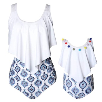 Baby Girls Swimsuits White Tassle Top Mommy and Me Two-Piece 