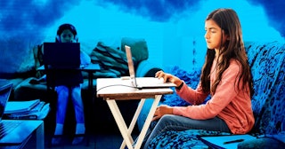 Children Participate in E-Learning Activity at Home