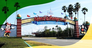The entrance to Disney World is deserted on the first day of closure as theme parks in the Orlando a...