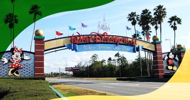 The entrance to Disney World is deserted on the first day of closure as theme parks in the Orlando a...