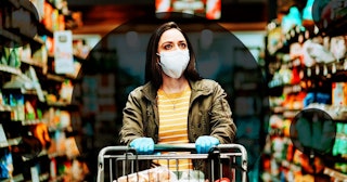 Woman pushing supermarket cart during COVID-19