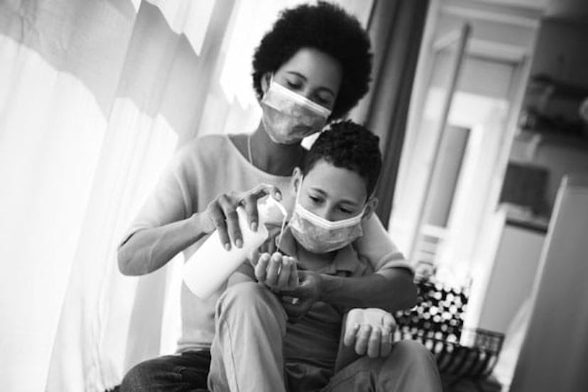 Mother and son in pandemic quarantine