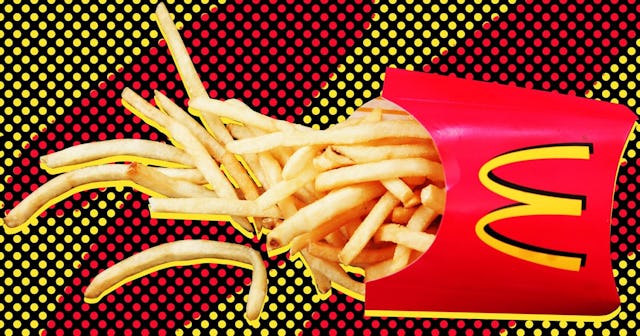 French fries sit on a table at a McDonald's restaurant