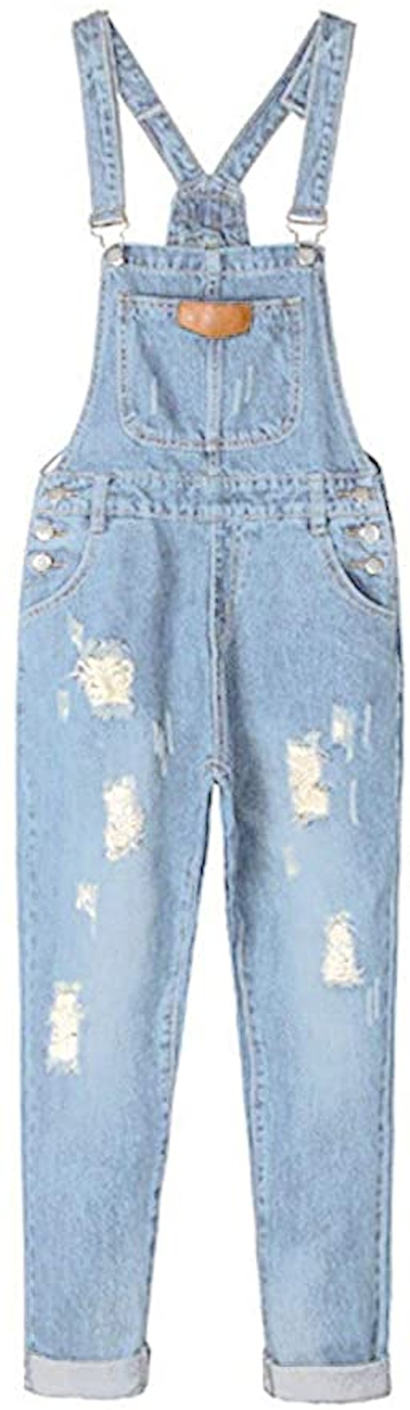 AvaCostume Womens' Adjustable Strap Ripped Denim Overalls