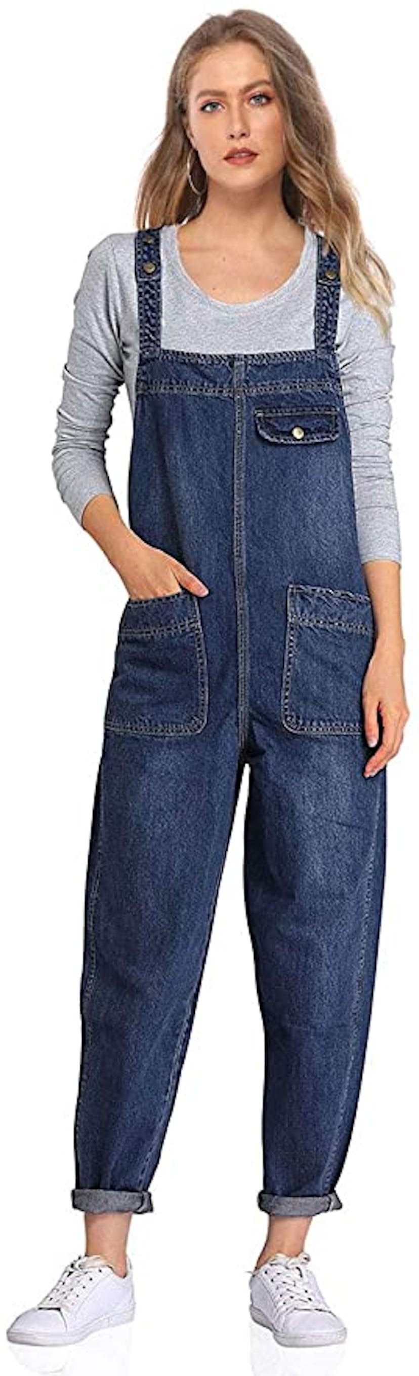 Soojun Women's Casual Baggy Denim Bib Overalls