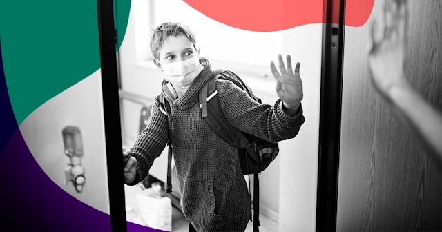Little boy leaving for school during COVID-19 pandemic
