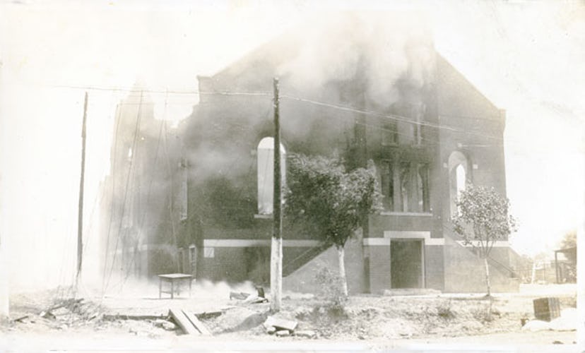 Photograph of damage from the Tulsa Race Riot, Tulsa, Oklahoma, June 1921.