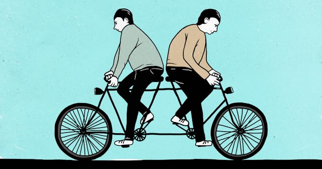 How Cognitive Dissonance Keeps People From Admitting They’re Wrong: riding tandem bicycle in opposit...