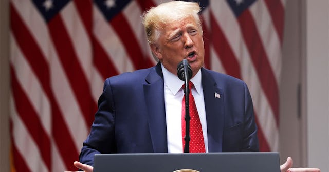 Donald Trump speaks during an event in the Rose Garden
