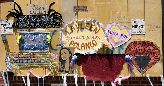 A Black Trans Lives Matter memorial is seen outside The Stonewall Inn on June 20, 2020 in New York C...