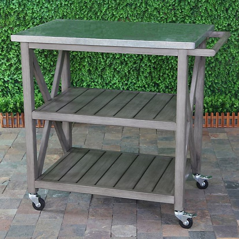 Bed Bath & Beyond Galvanized Steel Top Indoor/Outdoor Patio Bar Cart