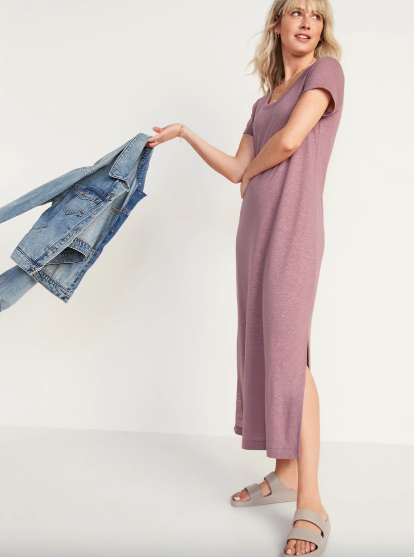 Old Navy Linen-Blend Maxi T-Shirt Shift Dress