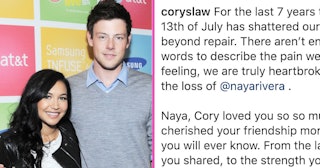 Cory Monteith's Mom Posted An Emotional Tribute To Naya Rivera