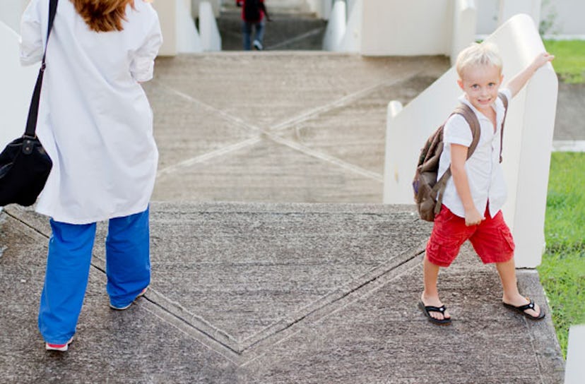 From A Doctor Mom: Doctor and son walking on steps