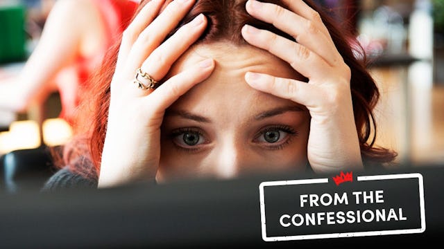 Frustrated woman using computer