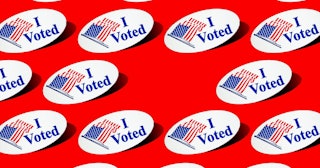Rows of I Voted flag stickers