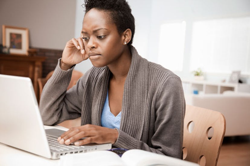 African American woman working in home office