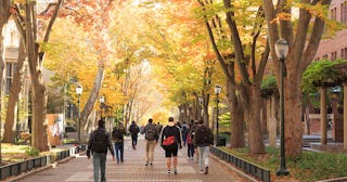 University Campus with Crowd of Students