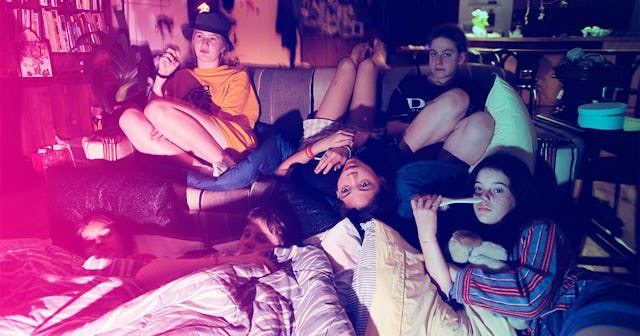 Girlfriends Watching Television During Slumber Party