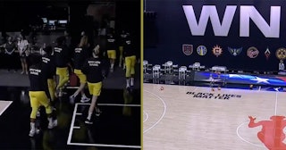 WNBA players walk off court