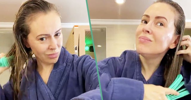 Alyssa Milano Holds Up Clump Of Hair To Show Effects Of COVID