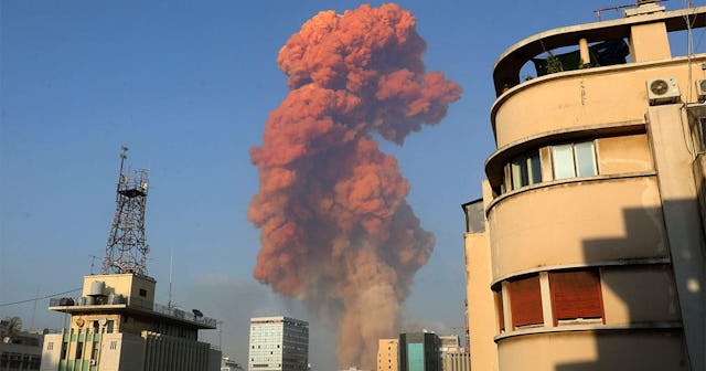 A picture shows the scene of an explosion in Beirut on August 4, 2020
