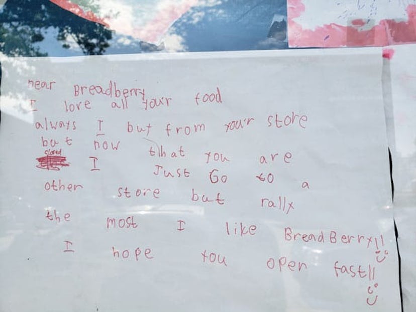 A letter written by a child about #RebuildBreadberry as a sign of a support