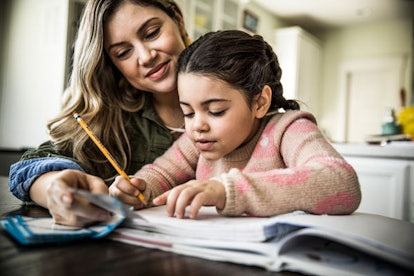 Mother and daughter doing homework