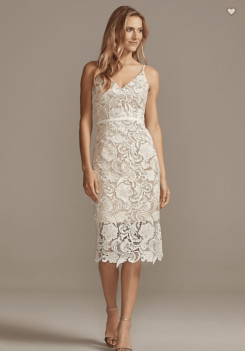 DB Studio Crochet Lace Overlay Midi Spaghetti Strap Bridal Dress