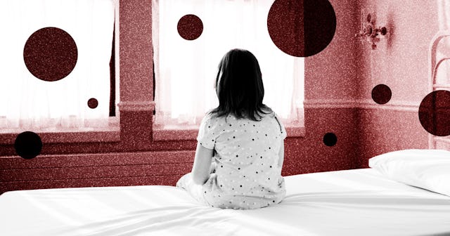 Girl sitting on hospital bed