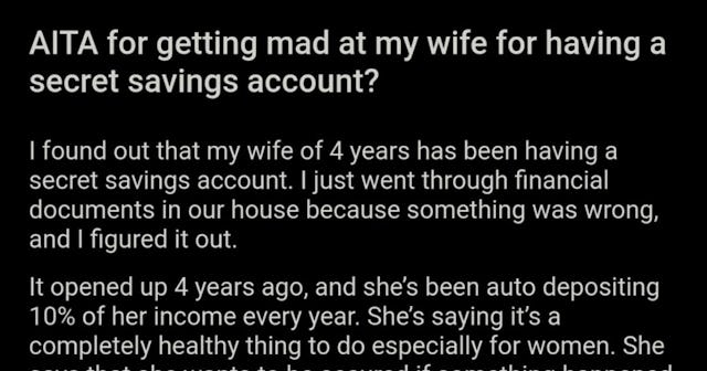 As*hole Husband Proves Why Some Wives Have Separate Savings Accounts