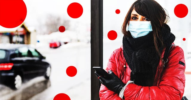 This Winter Is Going To Be Rough If We Don’t Get A Handle On Things: Woman waiting for the bus, wear...