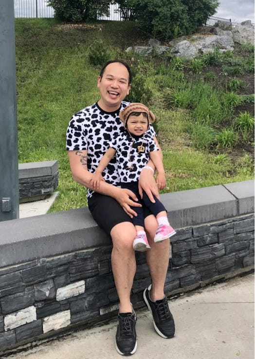 A man who became a single dad by surrogacy and his little girl dressed in matching outfits  