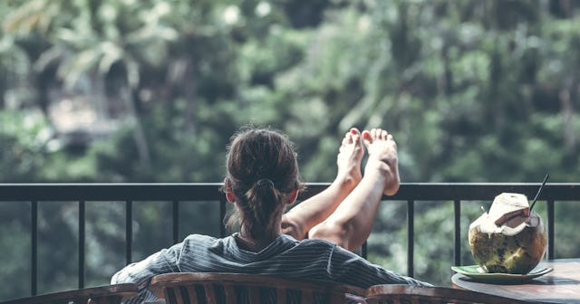 type b personality, Woman with her feet up on a balcony