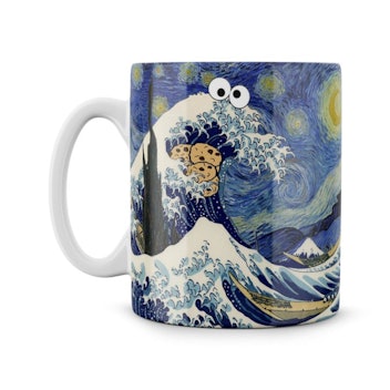 Starry Night/Great Wave Cookie Monster Mug