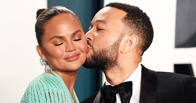 Chrissy Teigen and John Legend attend the 2020 Vanity Fair Oscar Party hosted by Radhika Jones at Wa...