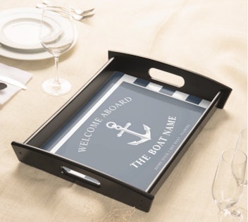 Nautical Anchor Boat & Captain Name Slate | White Serving Tray