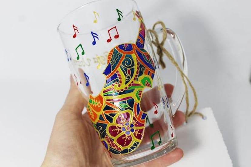 StainedGlassware Violin Hand Painted Coffee Mug