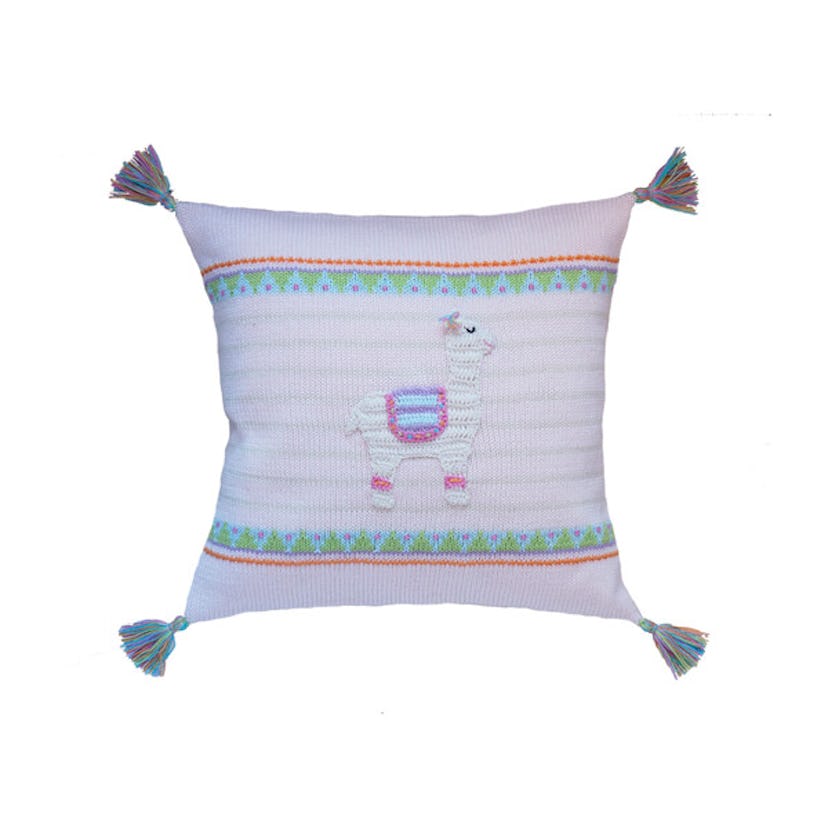 Llama Pillow, Pink and Ecru