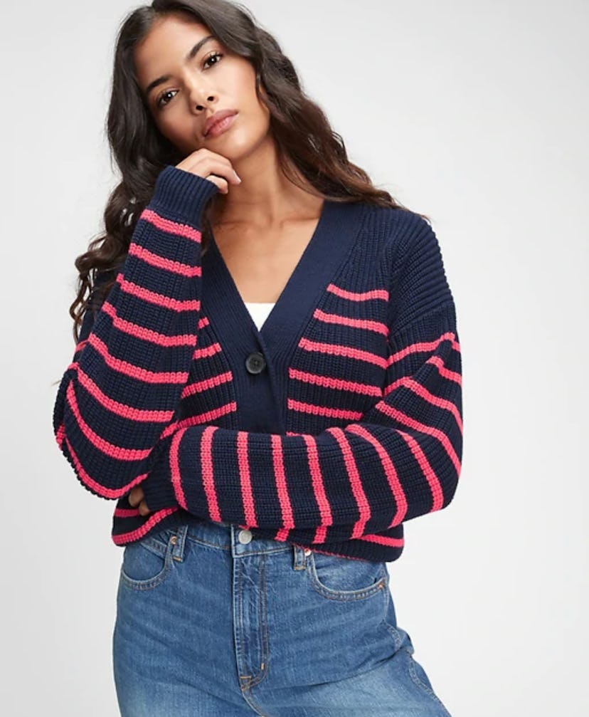 Striped Button-Front Cardigan