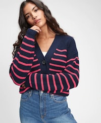 Striped Button-Front Cardigan