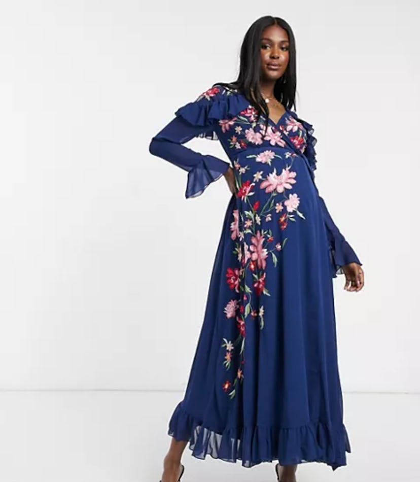 ASOS DESIGN Maternity Embroidered Wrap Maxi Dress