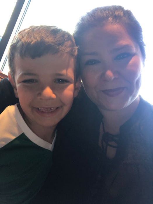 A selfie of a boy with Type 1 Diabetes with his mom 